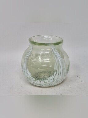 Small Light Green Art Glass Vase With White Swirl Pattern